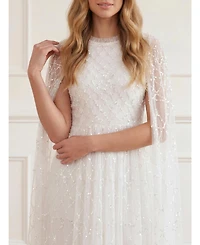 Needle & Thread Women's Heart Lattice Cape Sequin-Embellished Floor-Length Gown