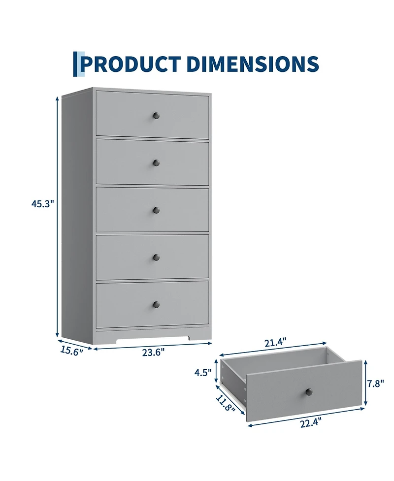 Gaomon 2 Set of Tall Vertical 5 Drawer Dresser