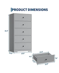Gaomon 2 Set of Tall Vertical 5 Drawer Dresser