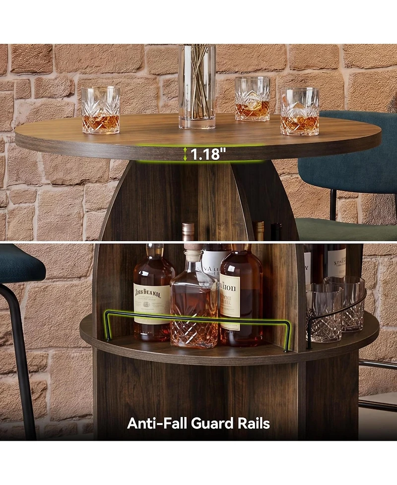 Tribesigns 3-Tier Round Bar Table, 37.4" H Rustic Bistro Pub Table