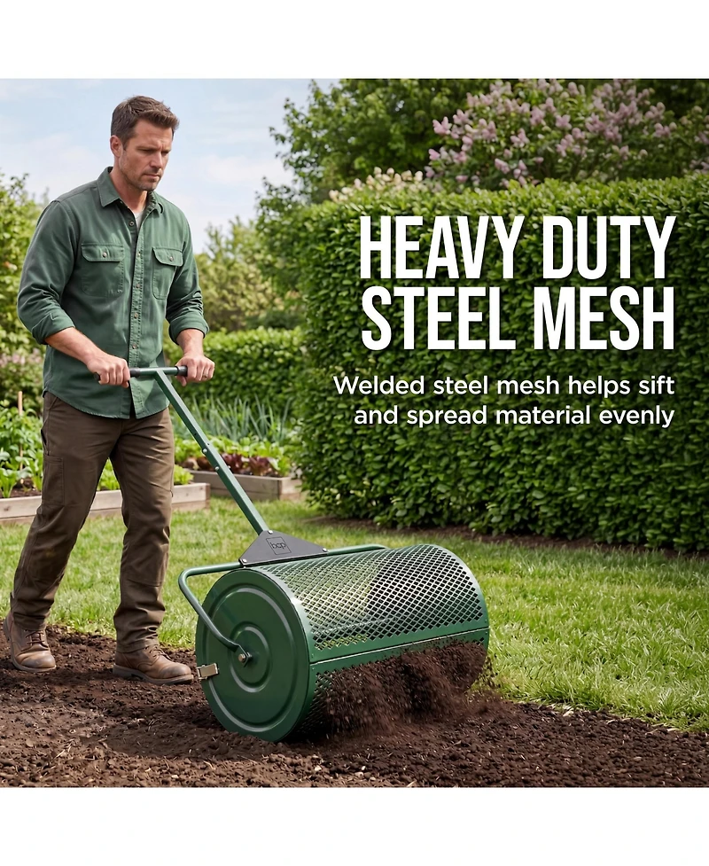Best Choice Products 24" Compost Spreader, Steel Lawn and Peat Moss Topdresser, Adjustable T-Shaped Handle