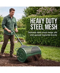 Best Choice Products 24" Compost Spreader, Steel Lawn and Peat Moss Topdresser, Adjustable T-Shaped Handle