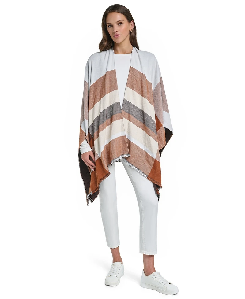 Calvin Klein Reversible Double Face Colorblock Plaid Shawl Ruana