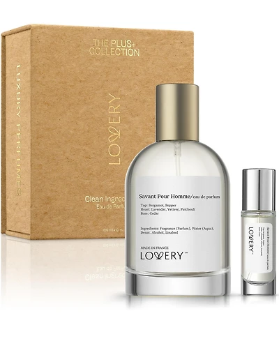 Lovery Plus Savant Pour Homme Eau de Parfum 2pc Gift Set - 3.4fl oz Mens Perfume Gift Set, Fresh Woody Fragrance Spray
