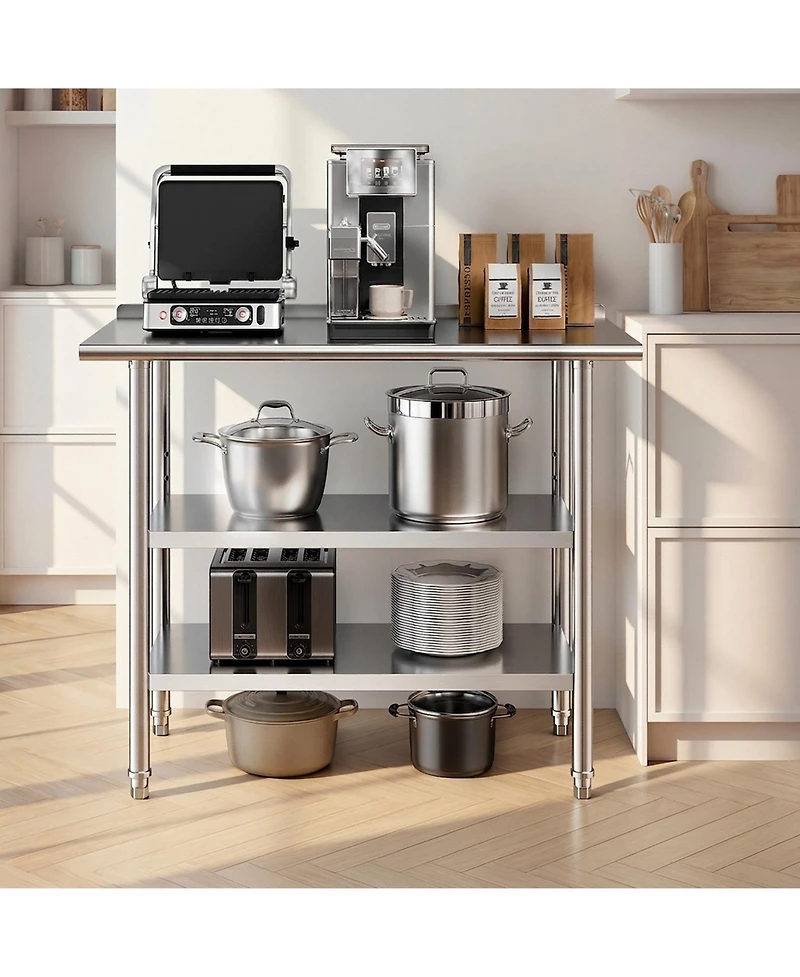 Sugift 24 x 48 In Stainless Steel Work Table with Backsplash and 2 Undershelves for Food Prep