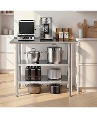 Sugift 24 x 48 In Stainless Steel Work Table with Backsplash and 2 Undershelves for Food Prep