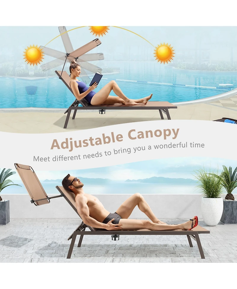 Gymax 2Pieces 6-Position Recliner Lounge Outdoor Adjustable Reclining Chair Poolside