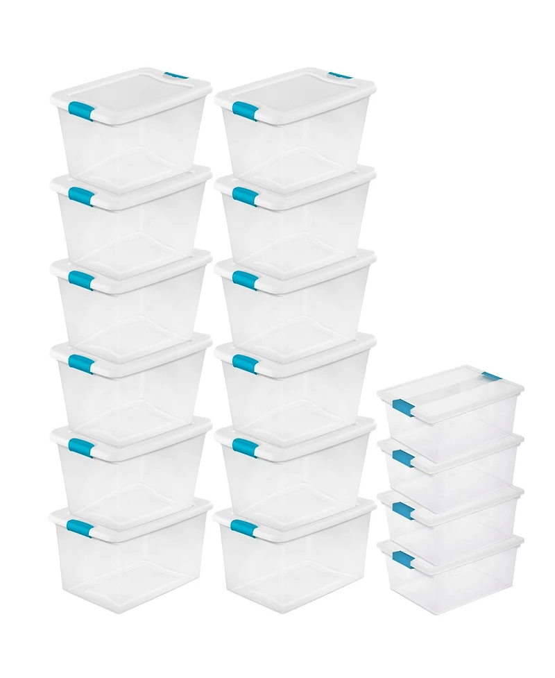 Sterilite 64 Quart Latching Storage Tote Box (12 Pack) and Deep Clip Box (4 Pack)