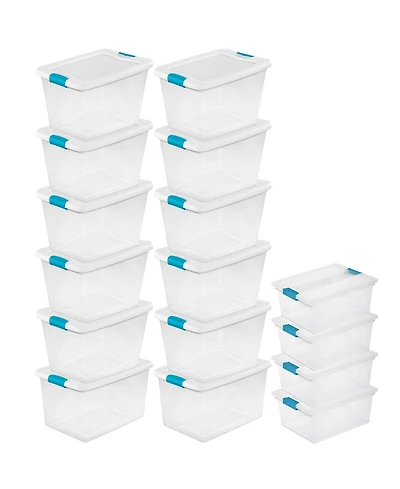 Sterilite 64 Quart Latching Storage Tote Box (12 Pack) and Deep Clip Box (4 Pack)
