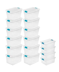 Sterilite 64 Quart Latching Storage Tote Box (12 Pack) and Deep Clip Box (4 Pack)