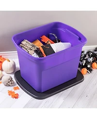 Sterilite 18 Gallon Storage Tote Stackable Plastic Bin with Lid, Purple, 16 Pack