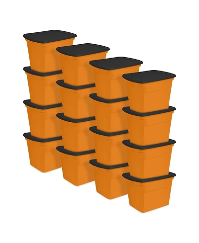 Sterilite 18 Gallon Orange Plastic Storage Container Bin Tote with Lid (16 Pack)