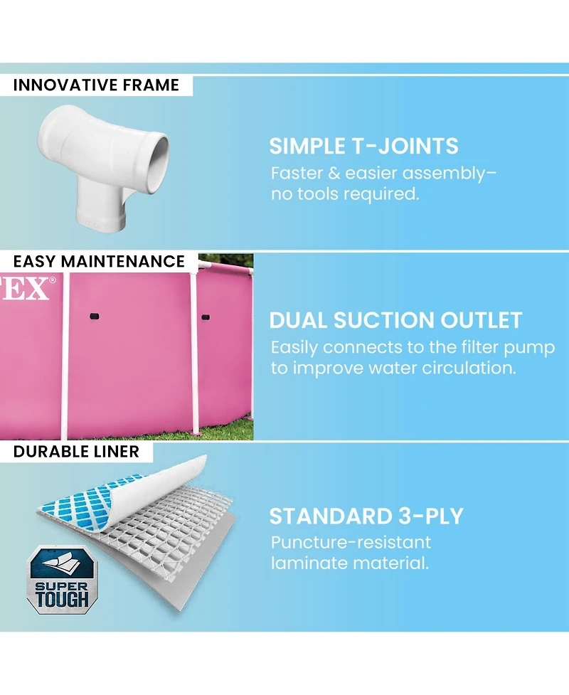 Intex 28290EP 8Ft X 30In Pink Metal Frame Above Ground Swimming Pool, Pool Only