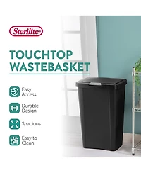 Sterilite 13 Gallon TouchTop Wastebasket with Titanium Latch, Black (16 Pack)