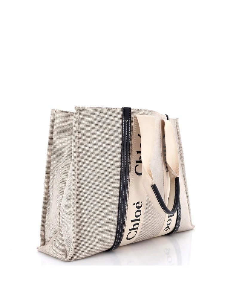 Pre-Owned Chloe Large Woody Tote Canvas with Leather