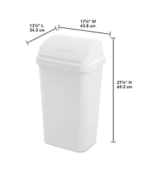 Sterilite 13 Gal Swing Top Lidded Wastebasket Kitchen Trash Can, White (16 Pack)