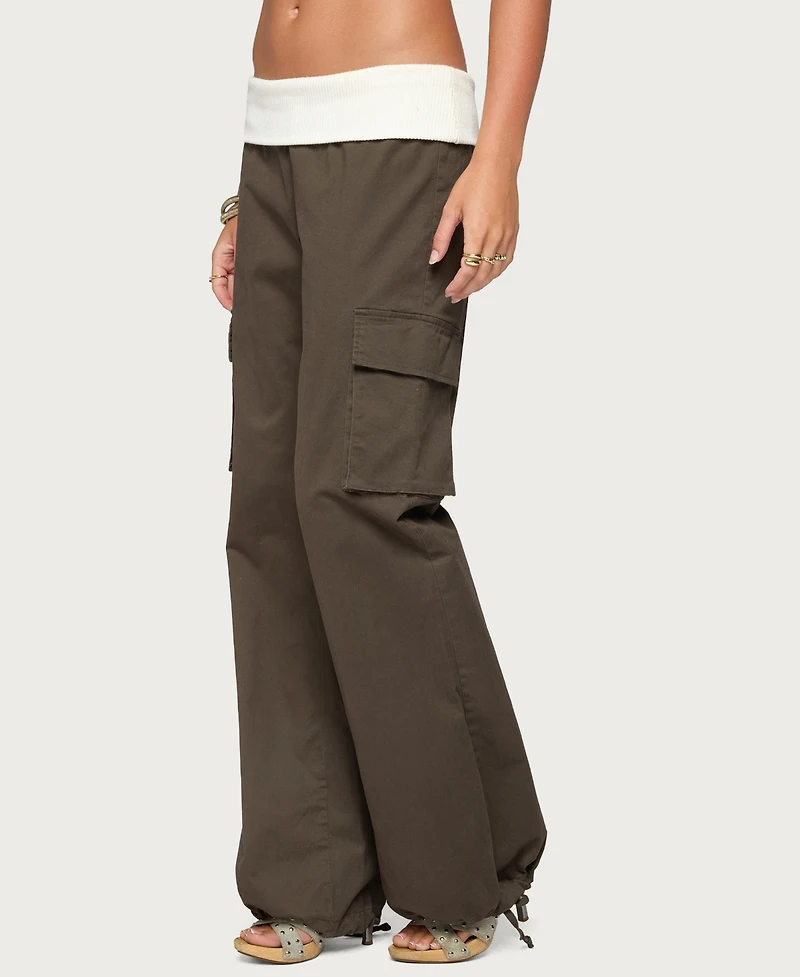 Edikted Women's Jolee Contrast Ribbed Foldover Cargo Pants