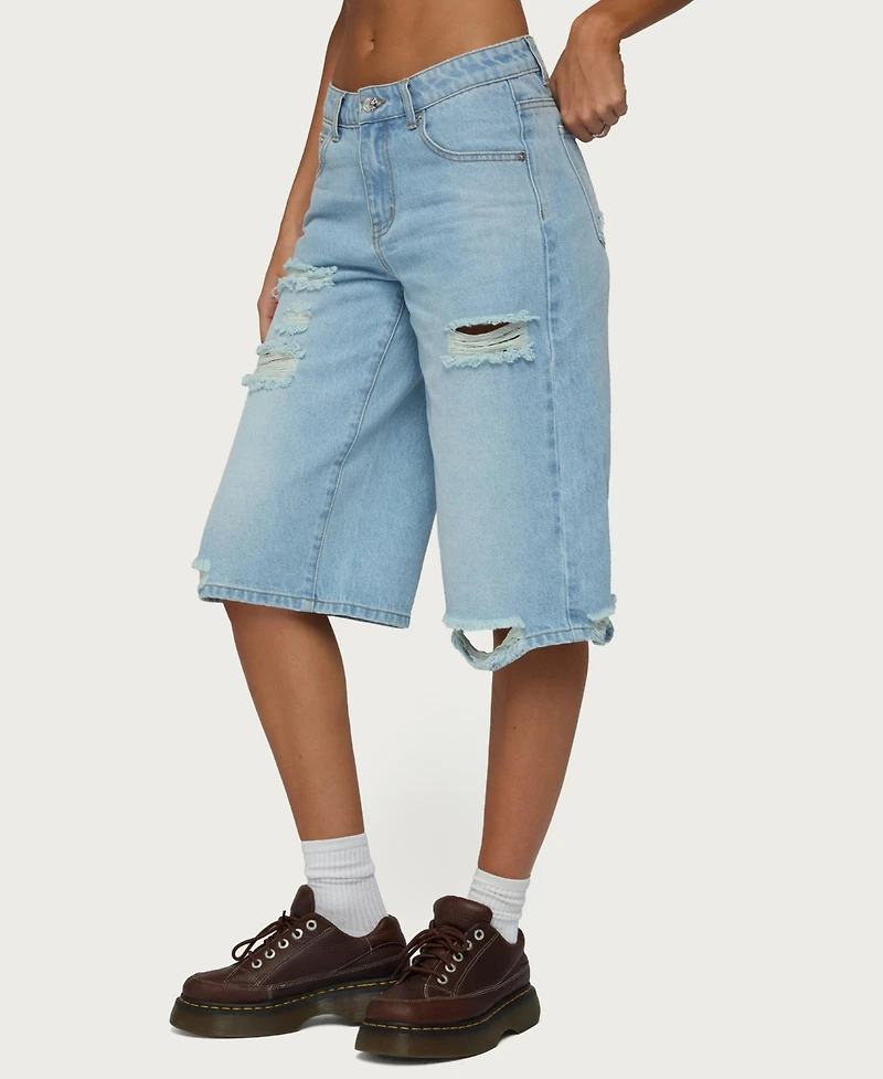 Edikted Women's Distressed Low Rise Boyfriend Bermuda Shorts