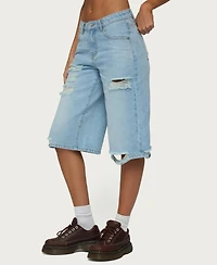 Edikted Women's Distressed Low Rise Boyfriend Bermuda Shorts