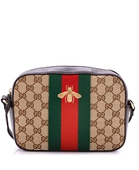 Pre-Owned Gucci Bee Web Camera Bag Gg Canvas