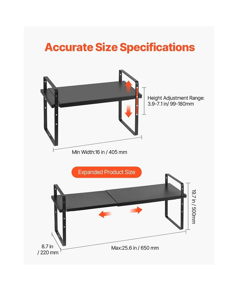 Sugift Expandable 2 Tier Cabinet Shelf Organizer Stackable Countertop Riser for Kitchen and Pantry