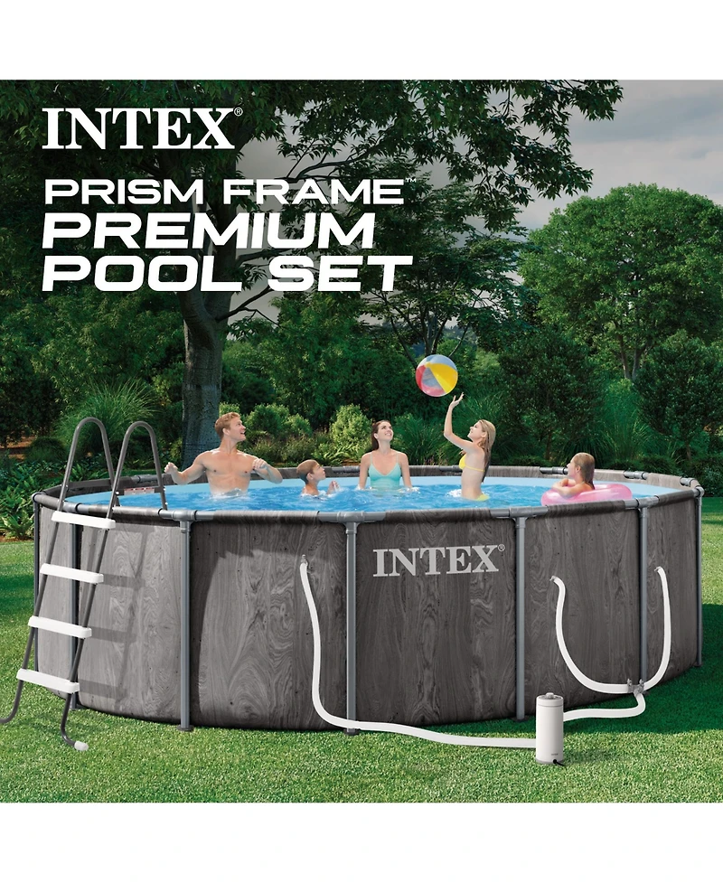 Intex Greywood Prism Frame 15ft x 48in Premium Above Ground Pool Set with Pump
