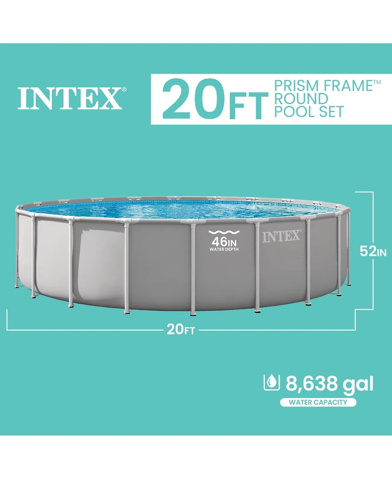 Intex Prism Frame 20ft x 52in Premium Above Ground Pool Set with Filter Pump