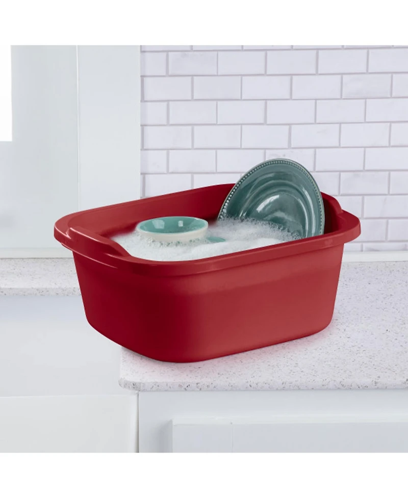 Sterilite Large Multi Function Home 12 Qt Sink Dish Washing Pan, Red (16 Pack)