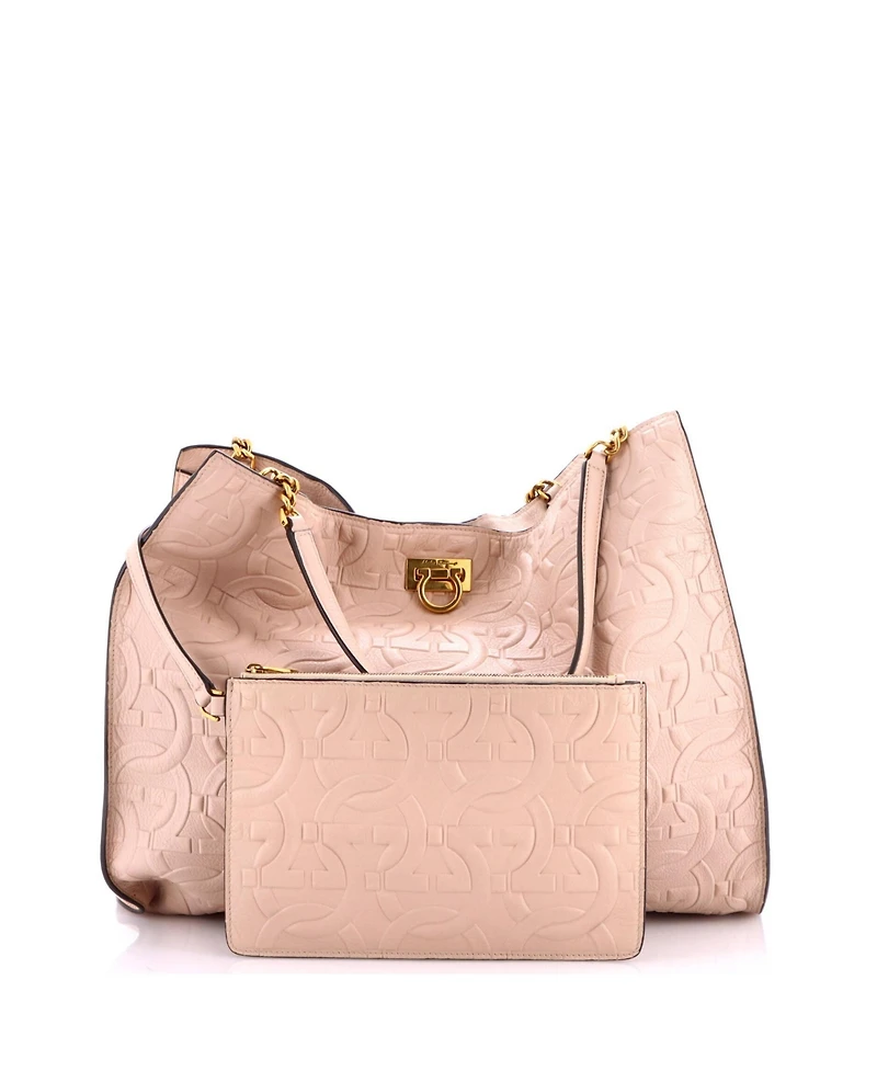 Pre-Owned Salvatore Ferragamo Large Trifolio Tote Gancini Embossed Leather