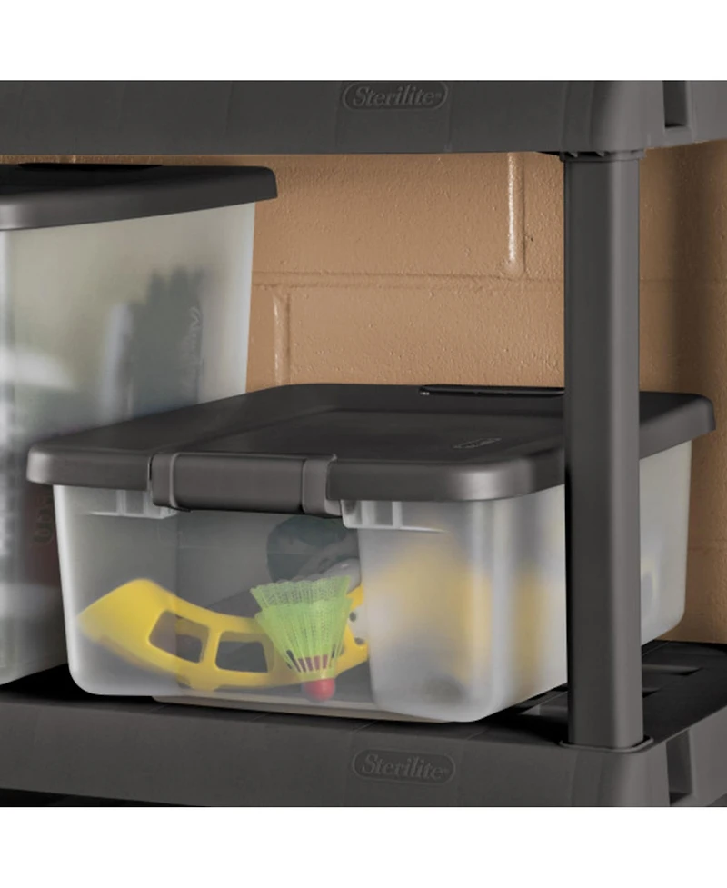 Sterilite 25 Quart Shelf Tote with Flat Gray Lid and Platinum Latches (18 Pack)