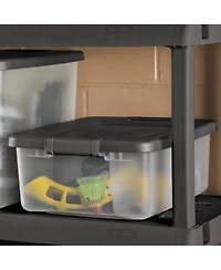 Sterilite 25 Quart Shelf Tote with Flat Gray Lid and Platinum Latches (18 Pack)