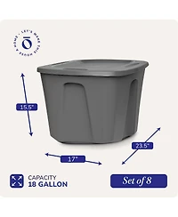 Homz 18-Gallon Stackable Plastic Storage Tote Container with Snap-On Lid, 8 Pack