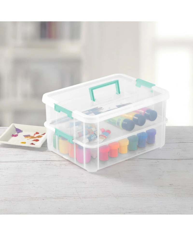 Sterilite Convenient Home 2-Tier Layer Stack Carry Storage Box, Clear (16 Pack)