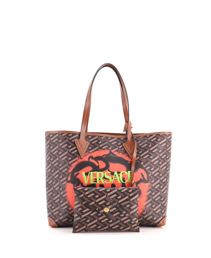 Pre-Owned Versace Medium Shopping Tote Printed La Greca Signature Coated Canvas