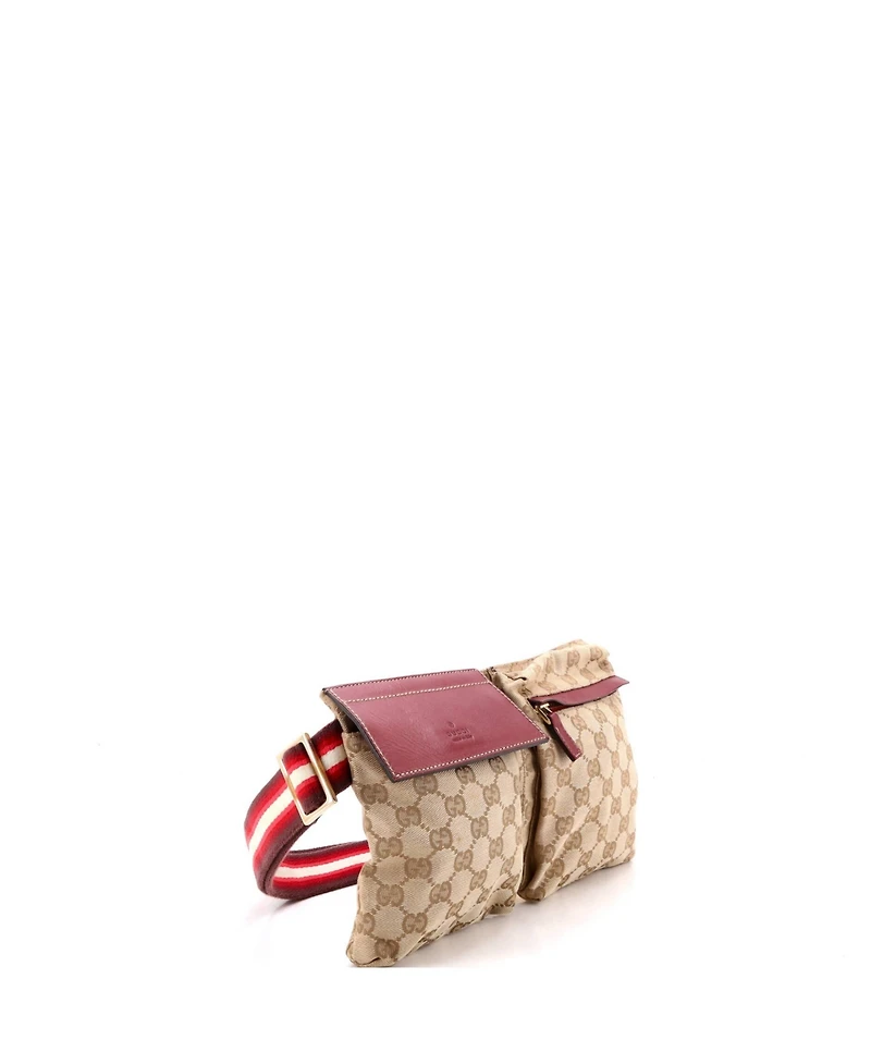 Pre-Owned Gucci Vintage Double Belt Bag Gg Canvas with Leather