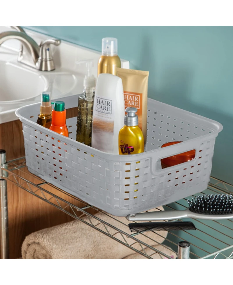 Sterilite Short Weave Wicker Pattern Storage Container Basket, Gray (18 Pack)