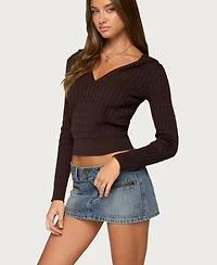 Edikted Women's Kimani Cable Knit Hooded Sweater