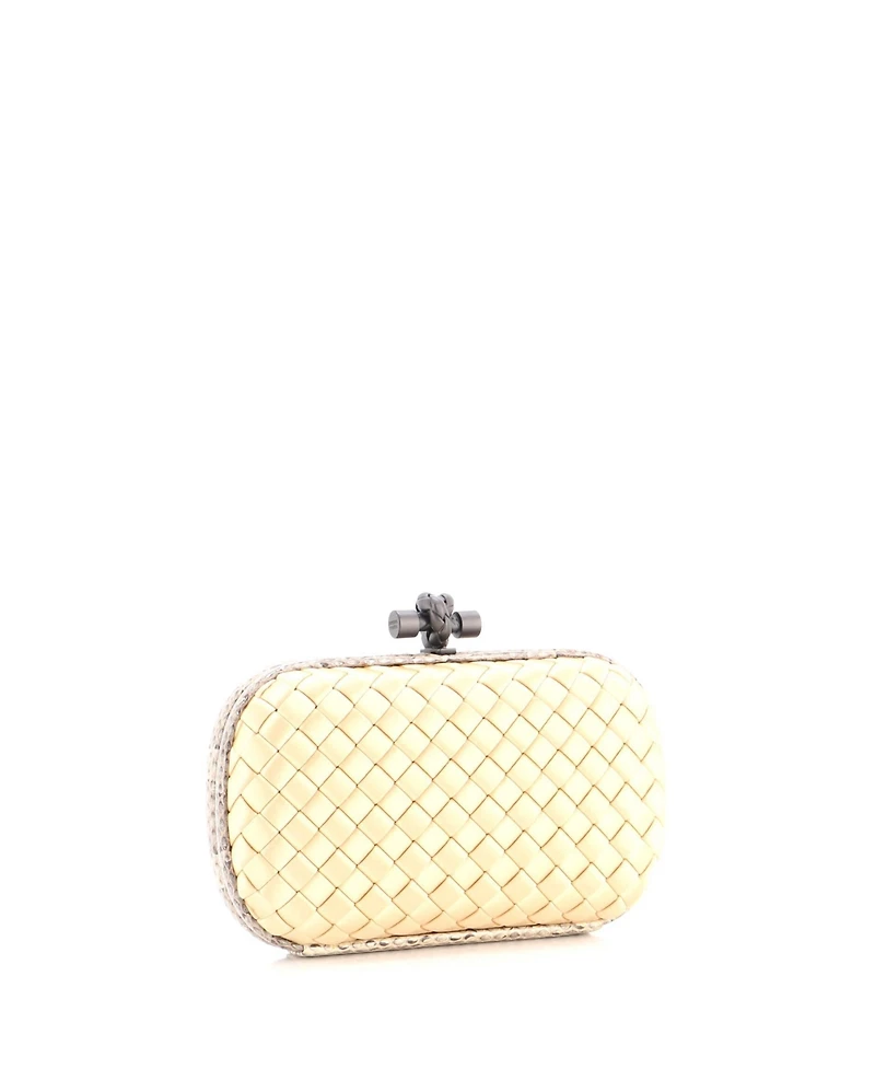 Pre-Owned Bottega Veneta Small Box Knot Clutch Intrecciato Satin