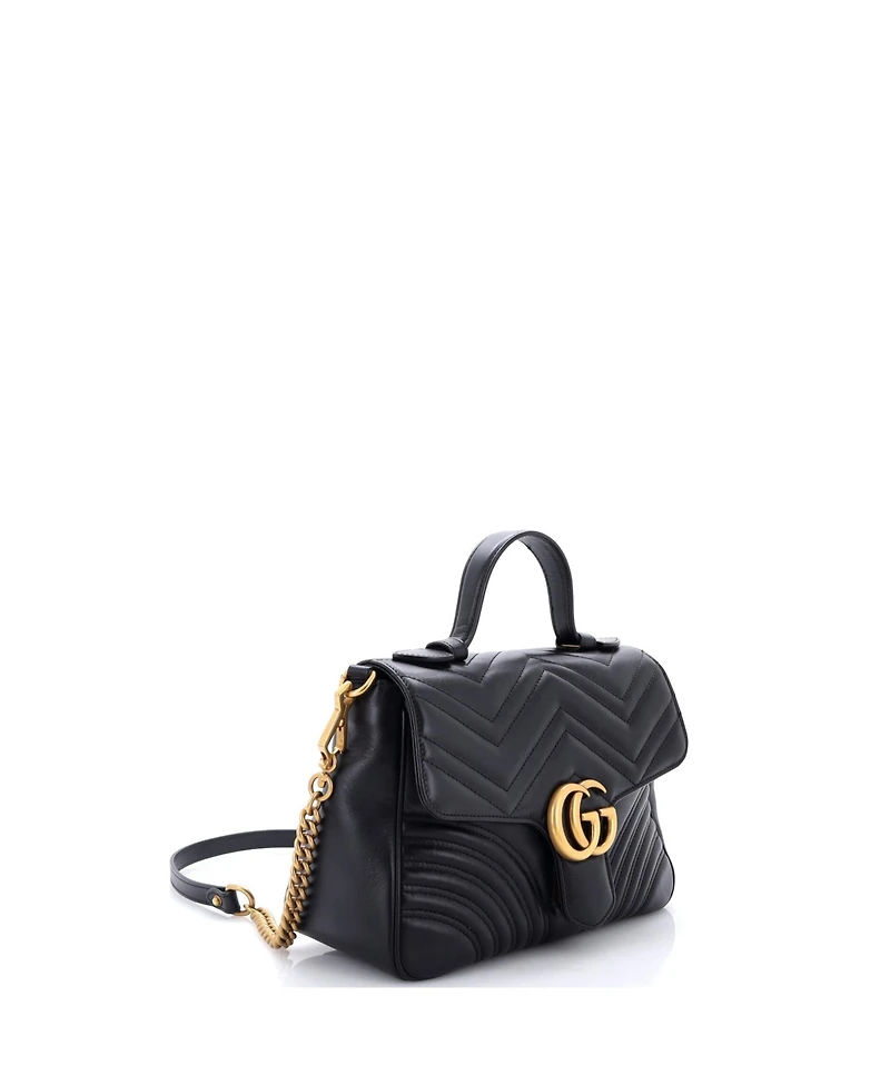 Pre-Owned Gucci Small Gg Marmont Top Handle Flap Bag Matelasse Leather