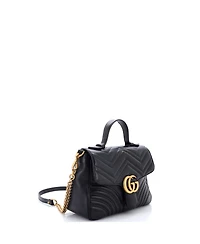 Pre-Owned Gucci Small Gg Marmont Top Handle Flap Bag Matelasse Leather