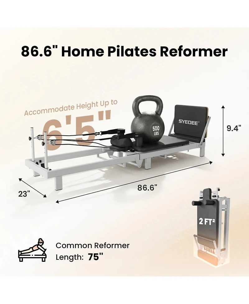 Syedee 86.6" Foldable Pilates Equipment, Pilates Reformer Machine Suitable For Height Over 5'7 '', Pilates Exercise Equipment with Jump Board