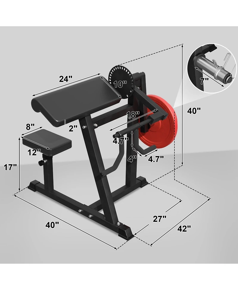 Syedee Bicep Tricep Preacher Curl Machine, Adjustable Seat, 2 in 1 Plate-loaded Preacher Curl Machine for Home Gym