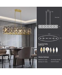 Clihome 39" Crystal Gold Pendant Chandelier, Geometric Modern Light Fixture (Bulb Not Included)