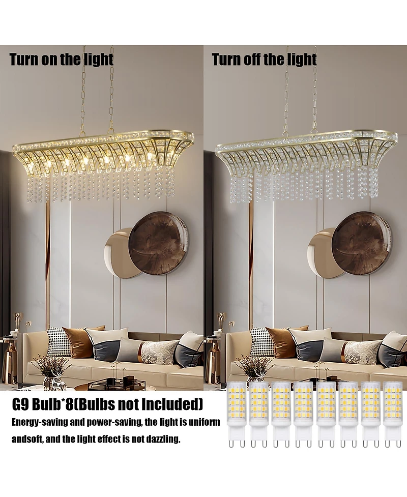 Clihome 39" Crystal Linear Rectangle Chandelier, Pendant Light with Cascading Beads (Bulb Not Included)