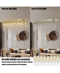 Clihome 39" Crystal Linear Rectangle Chandelier, Pendant Light with Cascading Beads (Bulb Not Included)