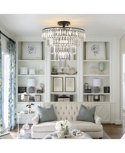 Clihome 20"Crystal Chandelier Ceiling Light, 10-Light Flush Mount Light Fixture (No Bulbs)