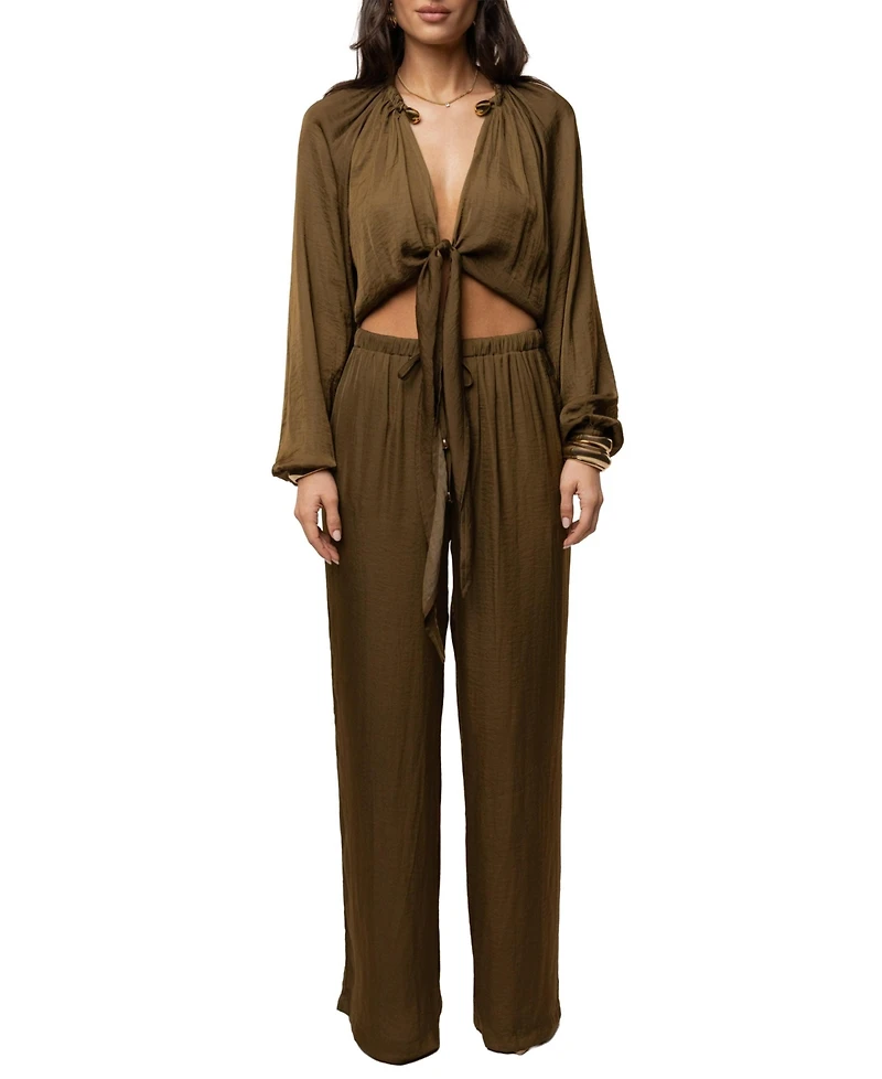 Jluxlabel Women's Seaside Glow High-Waisted Wide-Leg Satin Pants