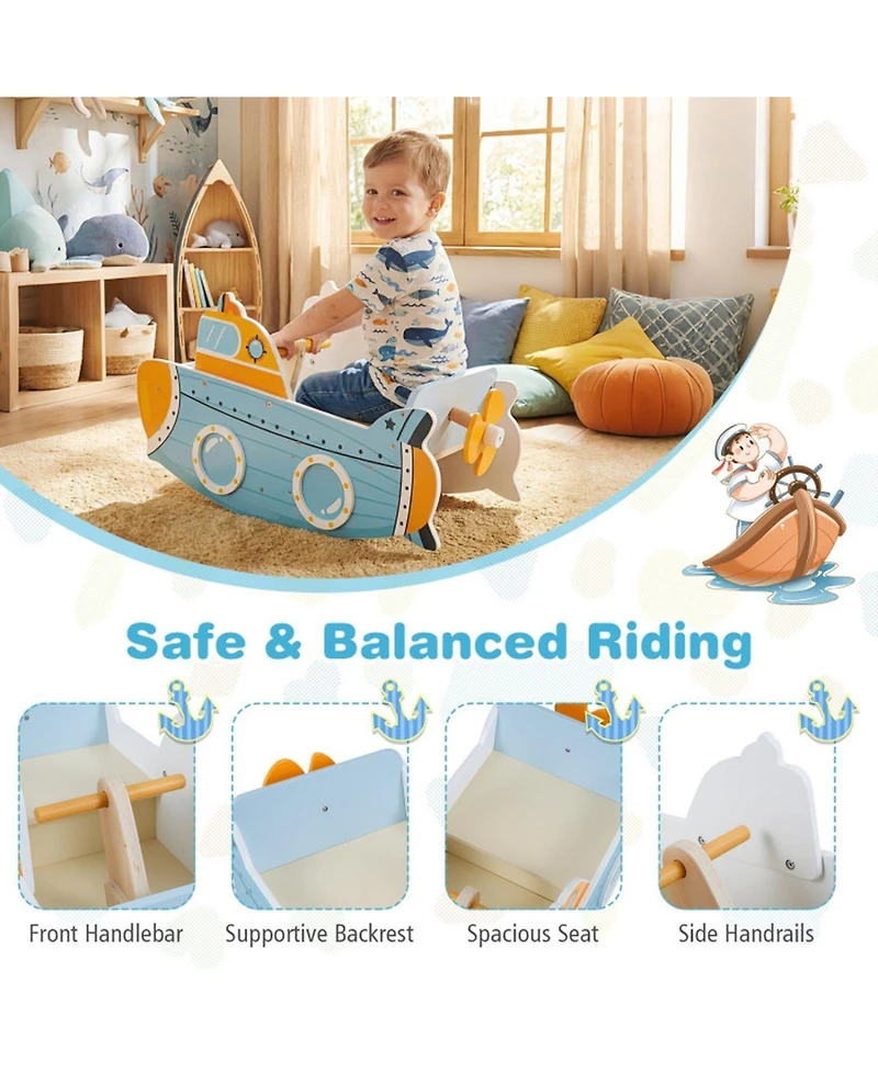 Sugift Wooden Rocking Climber with Rotating Propeller, 45 lb Capacity, Ages 1+