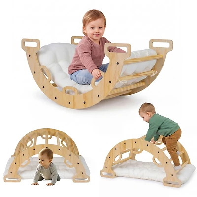 Sugift 3-in-1 Wooden Rocking Climbing Arch with Removable Cushion, 32" x 19" x 15", 110 Lbs, Ages 1+