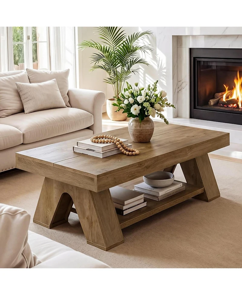 Tribesigns 55.1" Farmhouse Coffee Table with Storage Shelf